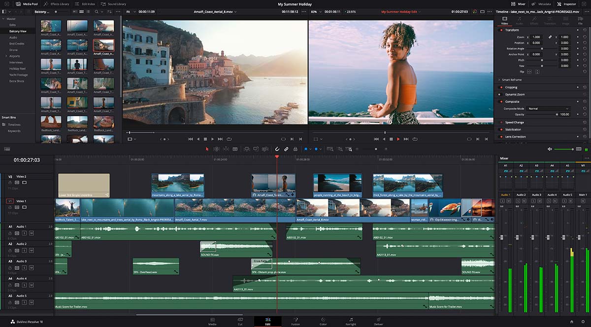 DaVinci Resolve 18 edit page.