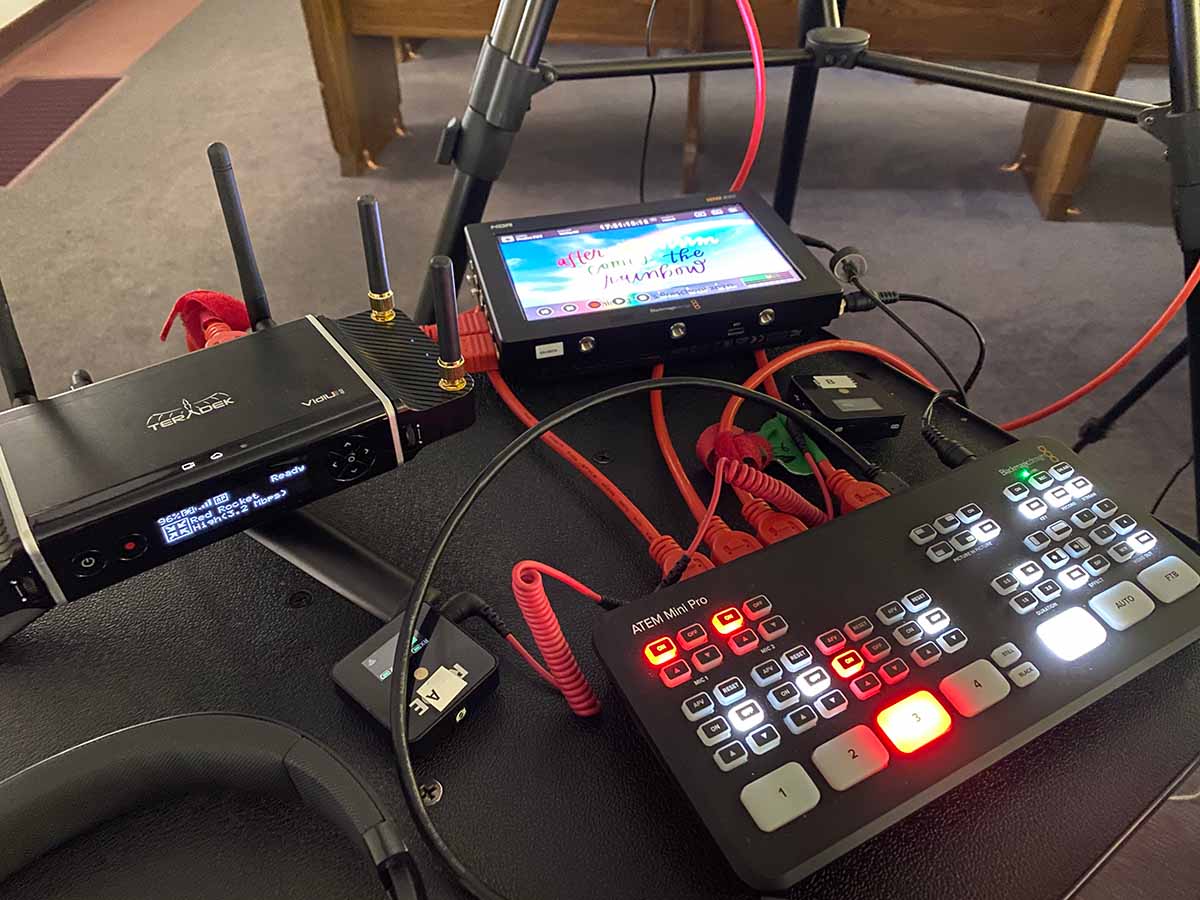 The VidiU GO paired with Blackmagic Design switcher Atem Mini Pro.